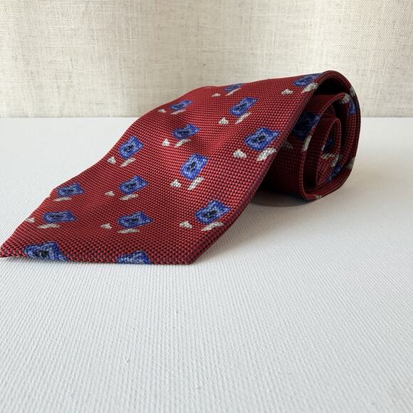 Biella 100% Silk Tie Made in Italy for Britches of Georgetown Red Blue Pattern - Picture 14 of 16
